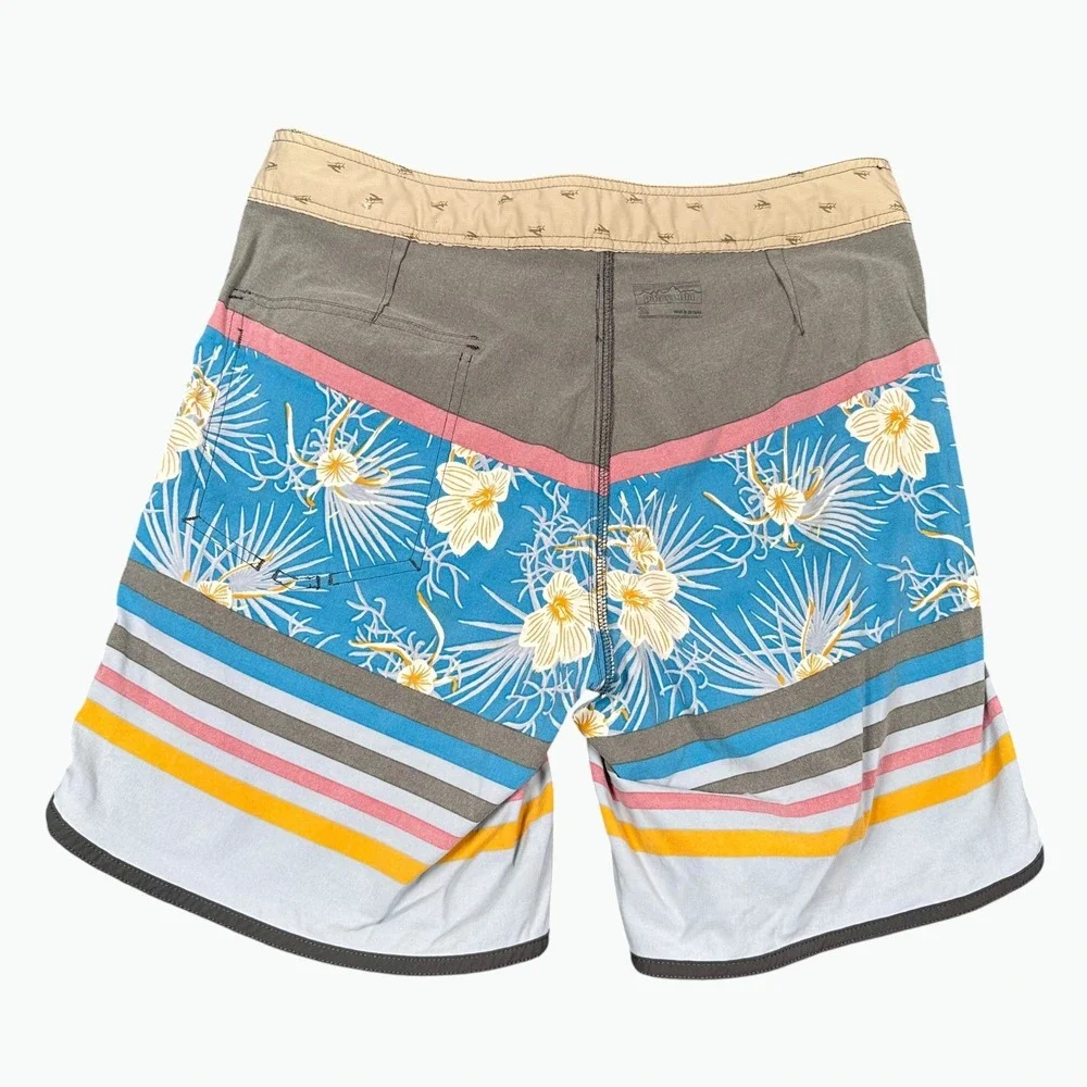 Patagonia Board Shorts Mens 32 Blue Multicolor Scallop‎ Hem Floral Striped Print
